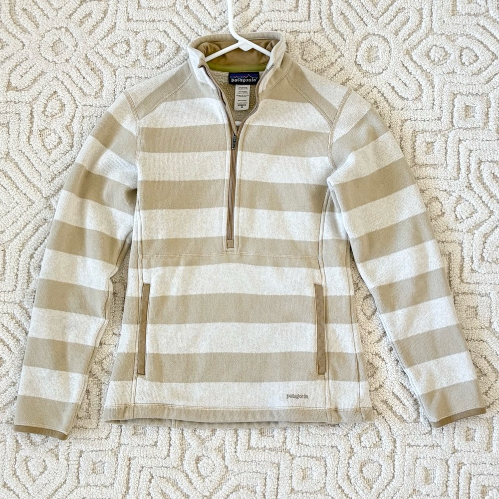 Patagonia Tan Beige Striped Better Sweater 1/2 zip Pullover Jacket XS